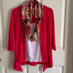 NY Collection 3-in-1 Shirt, Cardigan&Scarf